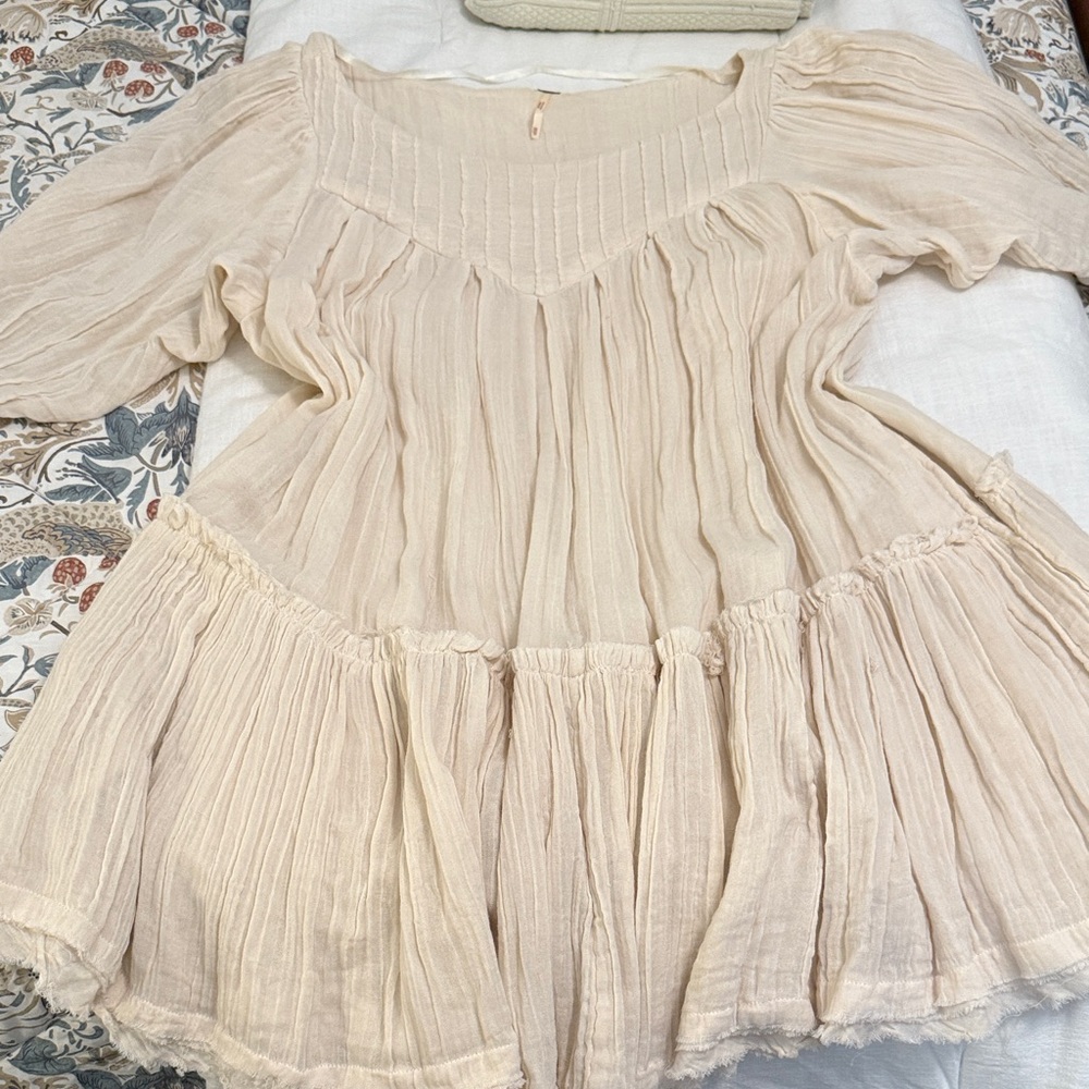Free People Cream Pleated Dress